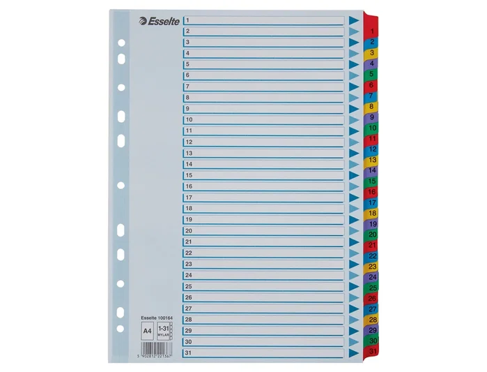 Esselte Separador Numérico 1-31 Juego de 31 Separadores DIN A4 Multitaladro Esselte Separador Numérico 1-31 Juego de 31 Separadores DIN A4 Multitaladro