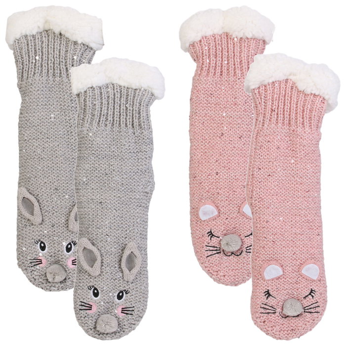 Sensly Calcetines Sherpa Animal Kawaii Antideslizantes para Casa Tallas 30-38
