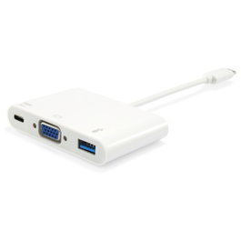 EQUIP Adaptador USB-C a VGA (HD15), USB-A, 60W USB PD Blanco