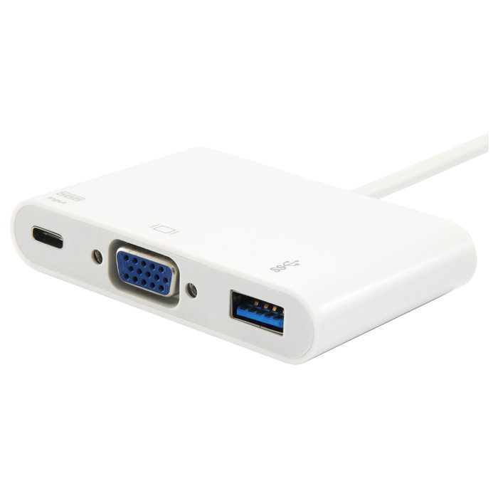 EQUIP Adaptador USB-C a VGA con 60W Power Delivery, USB-A 3.2 Gen 1, USB-C, Puerto VGA, Concentrador/Dock Blanco de 15 cm