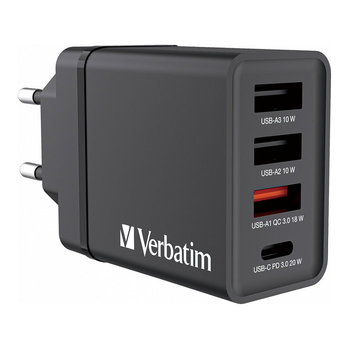 Verbatim Ladegert 30W Cargador USB-C 3x USB-A Negro PD 3.0 QC 3.0