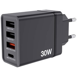 Verbatim Cargador de Pared 30W con 1x USB-C PD y 3x USB-A, Negro