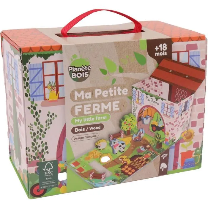 Planete Bois PLA3301040302473 Casita de Juegos de Granja FSC para Niños a Partir de 18 Meses, Juego Infantil de 12 Piezas