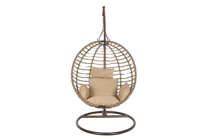 DKD Home Decor Sillon Colgante Terraza Jardin Breeze Ratan Sintetico Aluminio Poliester Marron Claro Marron Oscuro 105 x 108 x 107 cm