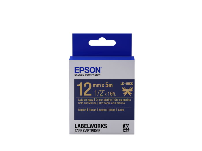 Epson Cartucho de etiquetas de cinta satinada LK-4HKK oro sobre azul marino 12 mm (5 m)