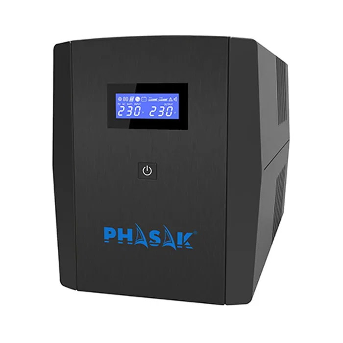 PHASAK SAI 1260VA Sirius Interactivo con AVR, toma protegida y pantalla LCD