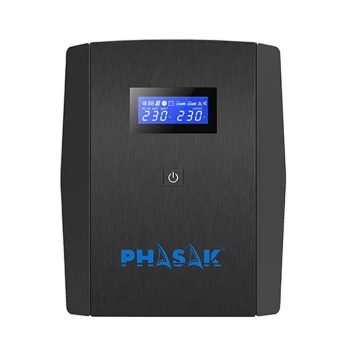 PHASAK SAI 1260VA Sirius Interactivo con AVR, toma protegida y pantalla LCD