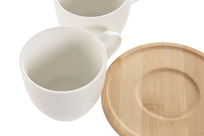 DKD Home Decor Taza de Café de Porcelana y Bambú Blanco Natural Set de 6 Piezas 220ml 8 x 7 x 11 cm