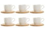 DKD Home Decor Taza de Café de Porcelana y Bambú Blanco Natural Set de 6 Piezas 220ml 8 x 7 x 11 cm