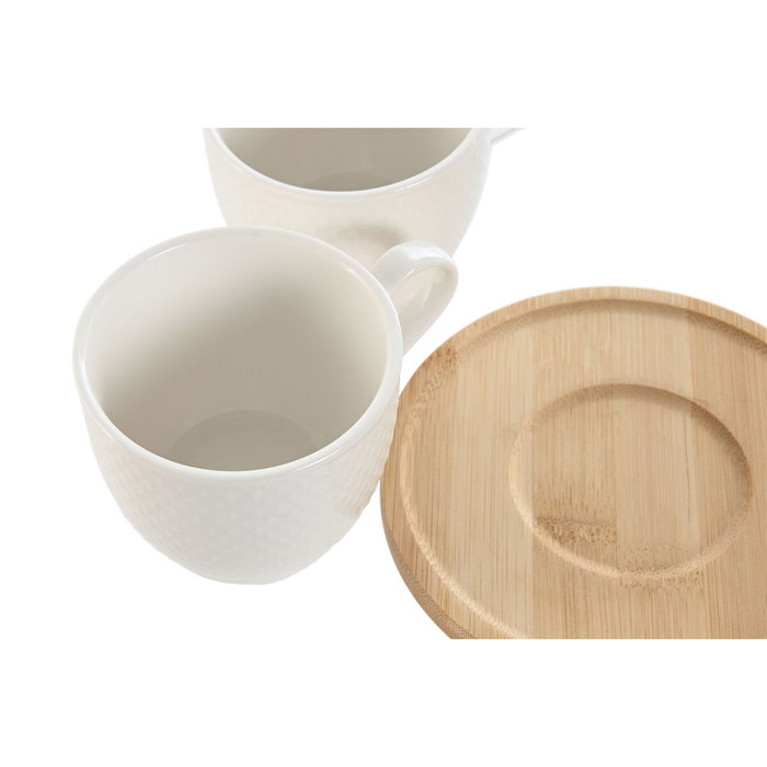 DKD Home Decor Set de Café de 6 Piezas en Porcelana y Bambú, Blanco