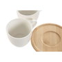 DKD Home Decor Set de Café de 6 Piezas en Porcelana y Bambú, Blanco