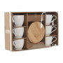 DKD Home Decor Set de Café de 6 Piezas en Porcelana y Bambú, Blanco