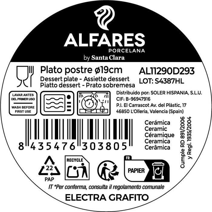 Alfares Plato de Postre Electra Grafito 19cm