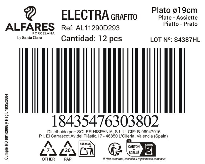 Alfares Plato de Postre Electra Grafito 19cm