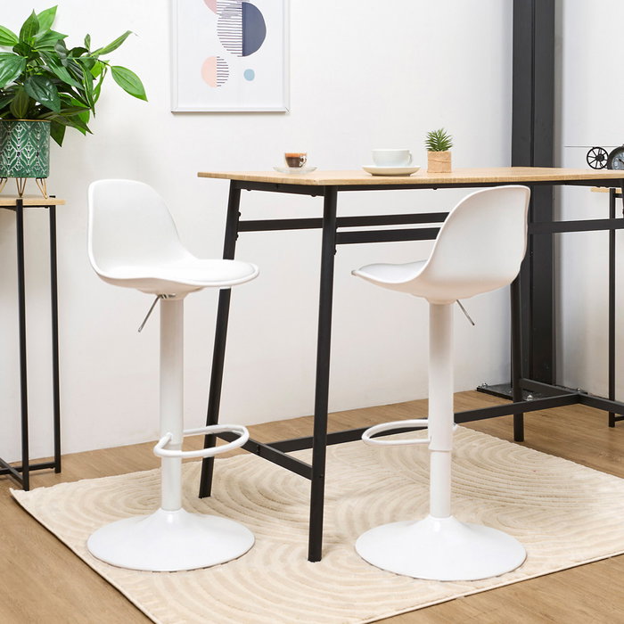 Home Deco Factory Taburete Bar Isak Blanco Regulable Diseño Moderno Asiento Acolchado 83-104cm