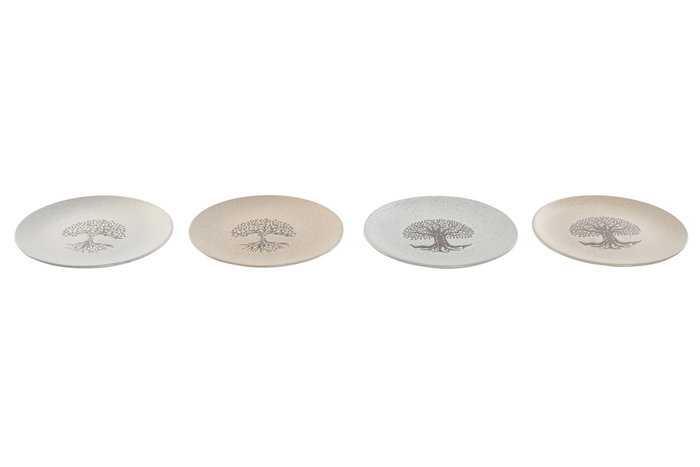 DKD Home Decor Platos de Gres Árbol de la Vida Mate Pack de 4 Surtidos 20x20x2,5 cm