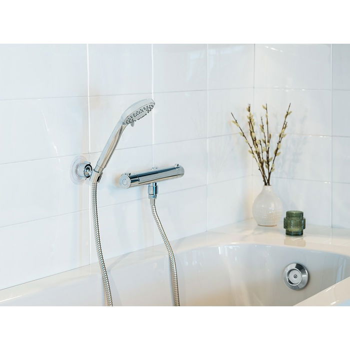 Wenko Conjunto de ducha con cabezal de 5 funciones (Ø 9,5 cm) y manguera de acero inoxidable de 150 cm, conexión universal ½"