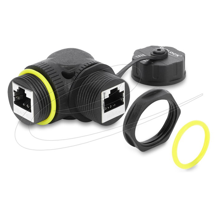 DeLOCK 87407 Conector RJ45 a RJ45 Cat.6 Angular IP68 Negro