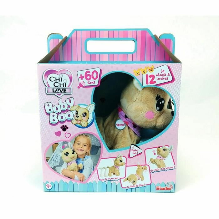 Chichi Love Peluche interactivo Baby Boo - 30 cm - Marrón y rosa