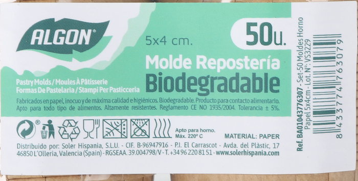 Algon Set 50 Moldes Horno Papel 5 x 4 cm (36 Unidades)