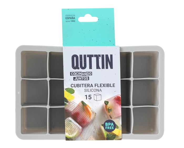 Quttin Cubitera Flexible de Silicona para 15 Cubitos de Hielo Medidas 18.2x11.5x3.5 cm (24 Unidades)