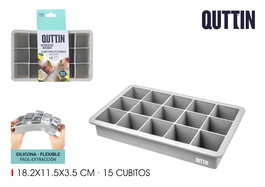 Quttin Cubitera Flexible de Silicona para 15 Cubitos de Hielo Medidas 18.2x11.5x3.5 cm (24 Unidades)