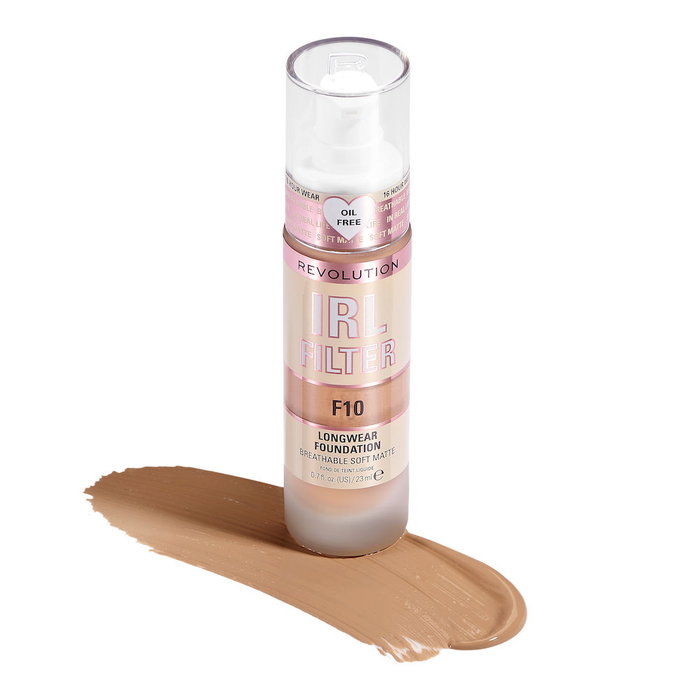 Revolution Make Up IRL FILTER longwear foundation #F10, Base de Maquillaje Larga Duración Mate, Cobertura Media a Total, 23 ml