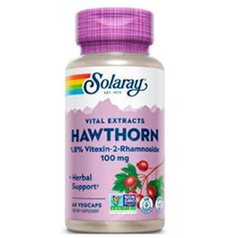 SOLARAY Hawthorn Extract 100Mg 60Vcap. Espino Blanco para Apoyo Cardiovascular Vegano