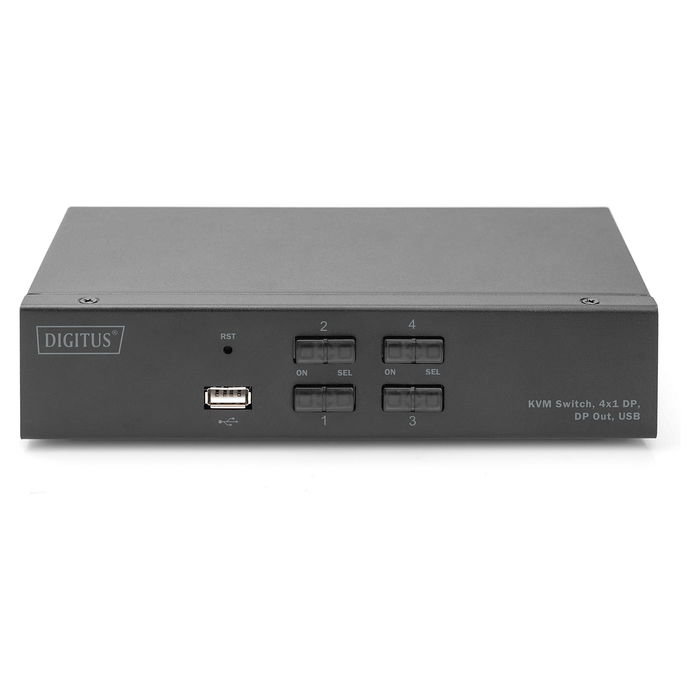 Digitus KVM Switch DisplayPort 4x1, Conmutador de 4 Ordenadores a 1 Monitor 4K 60Hz, USB, Plug and Play, Negro