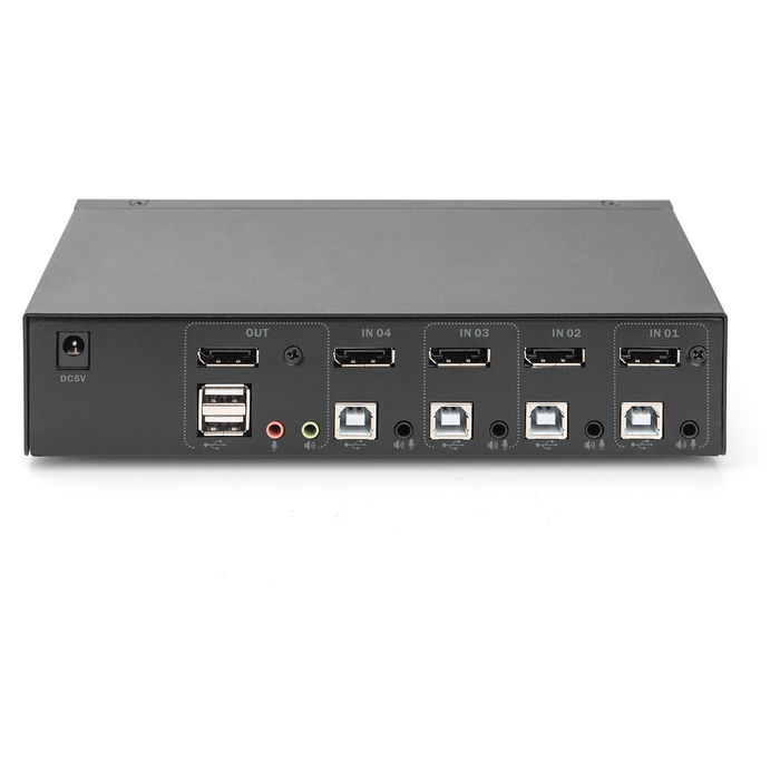 Digitus KVM Switch DisplayPort 4x1, Conmutador de 4 Ordenadores a 1 Monitor 4K 60Hz, USB, Plug and Play, Negro
