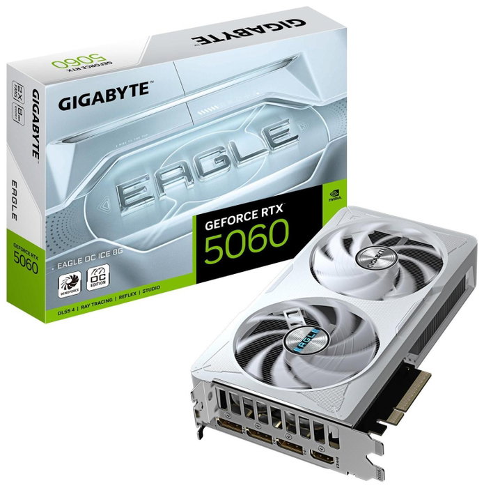 GIGABYTE GeForce RTX 5060 EAGLE OC ICE 8GB GDDR7 Blanco GIGABYTE GeForce RTX 5060 EAGLE OC ICE 8GB GDDR7 Blanco