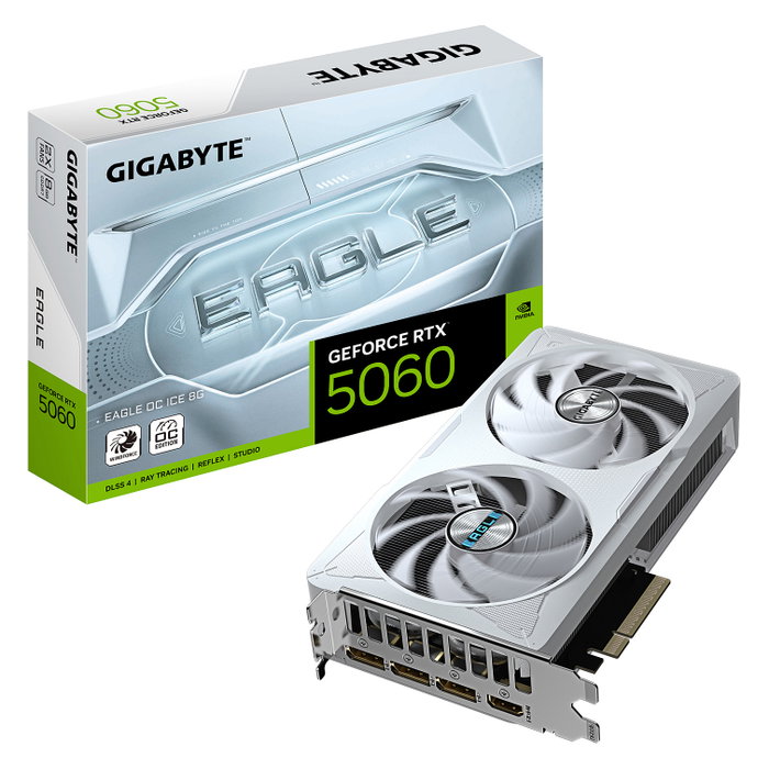 GIGABYTE GeForce RTX 5060 EAGLE OC ICE 8GB GDDR7 Blanco GIGABYTE GeForce RTX 5060 EAGLE OC ICE 8GB GDDR7 Blanco
