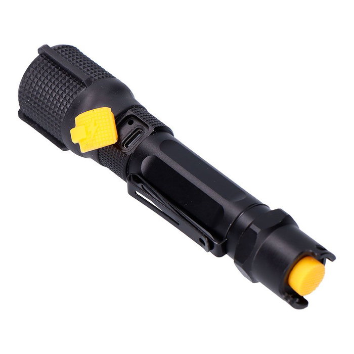 Edm Linterna Táctica Recargable Wolf X1 LED 550 lm, con Zoom, Batería Litio 800 mAh, USB-C, IP67 Sumergible, Aluminio, 5 W, Ø32x139 mm