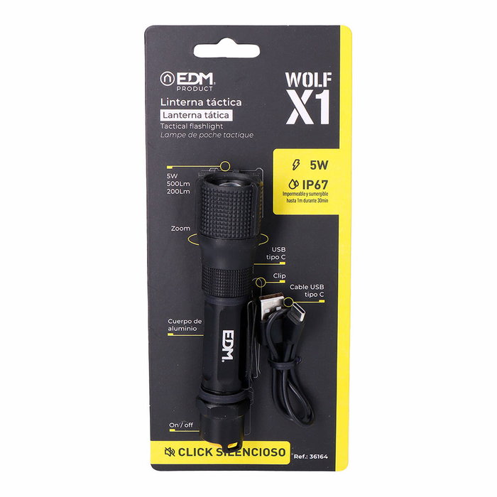 Edm Linterna LED táctica Wolf X1 recargable 550 lm/200 lm
