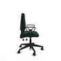 Silla de oficina Elche con mecanismo Asincro tapizada con Similpiel color Verde botella. Equipada con Base piramidal negra, Brazos fijos y Ruedas 65mm nailon