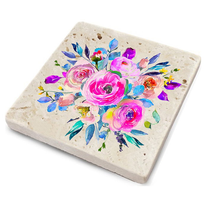 Hermia Felpudos de Piedra Natural 100% - Set de 4 Salvamanteles TBA507873505 - Elegantes, Resistentes al Calor y Arañazos, 10x10x1 cm