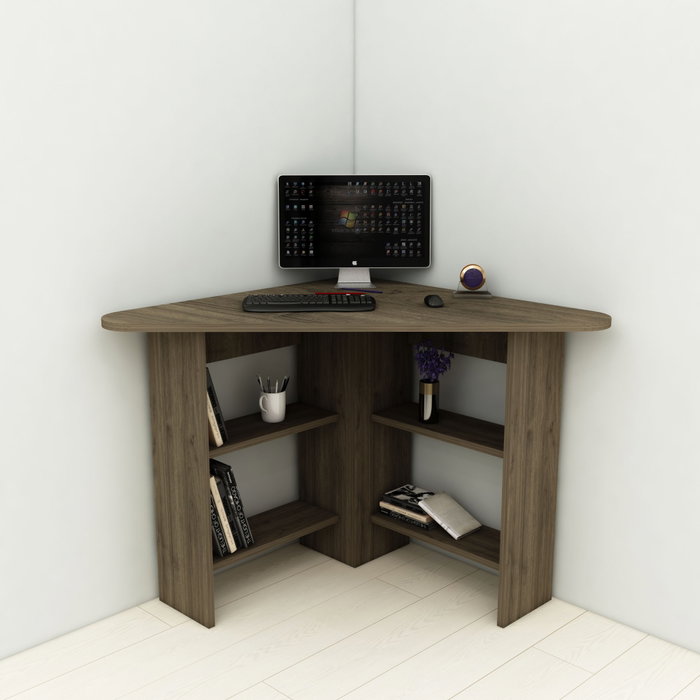 Hanah Home Corner Mesa de estudio Nogal 80x73.8x80 cm Tablero de partículas recubierto de melamina con estantes Hanah Home Corner Mesa de estudio Nogal 80x73.8x80 cm Tablero de partículas recubierto de melamina con estantes