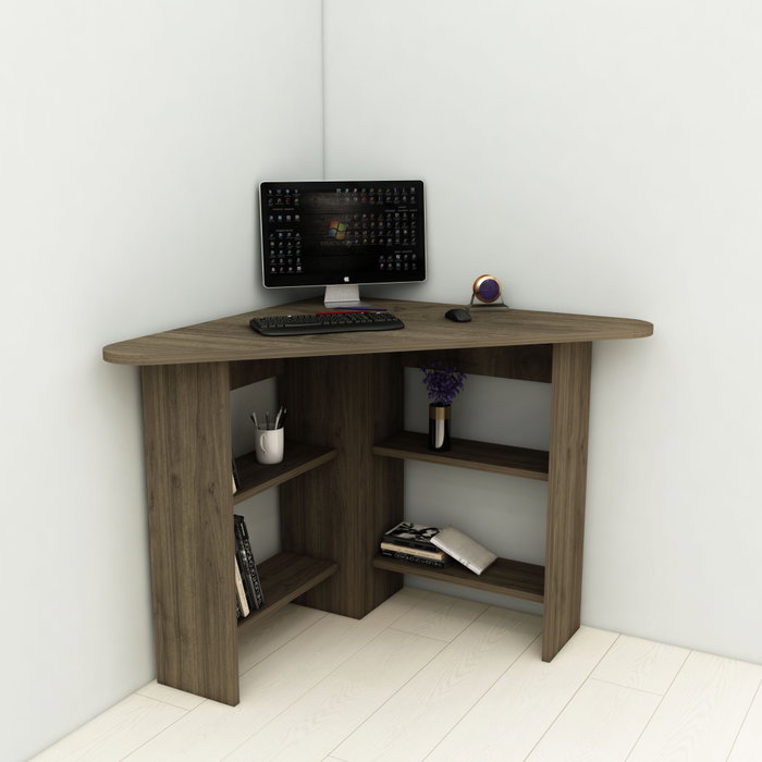 Hanah Home Corner Mesa de estudio Nogal 80x73.8x80 cm Tablero de partículas recubierto de melamina con estantes Hanah Home Corner Mesa de estudio Nogal 80x73.8x80 cm Tablero de partículas recubierto de melamina con estantes