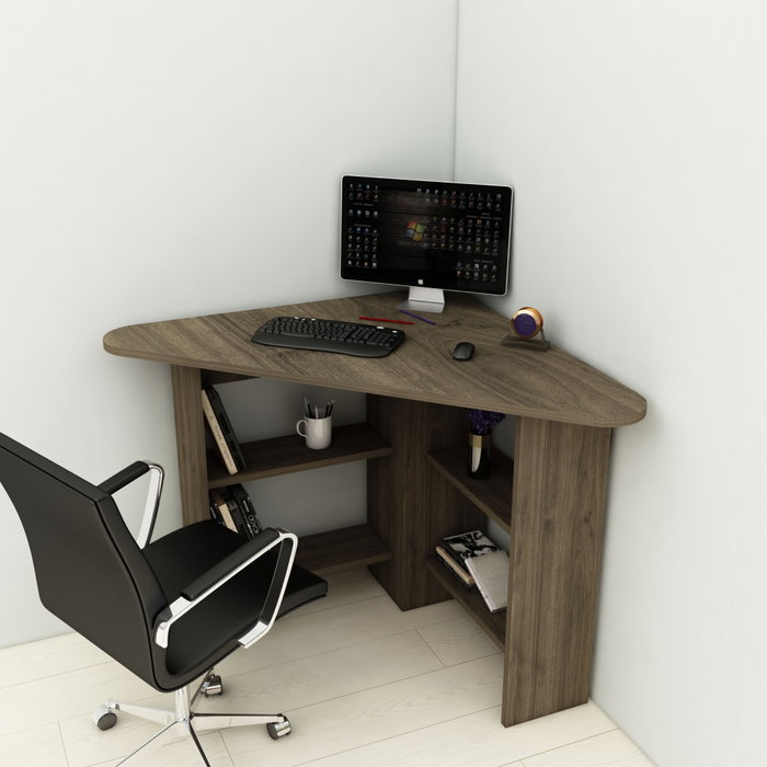 Hanah Home Corner Mesa de estudio Nogal 80x73.8x80 cm Tablero de partículas recubierto de melamina con estantes Hanah Home Corner Mesa de estudio Nogal 80x73.8x80 cm Tablero de partículas recubierto de melamina con estantes