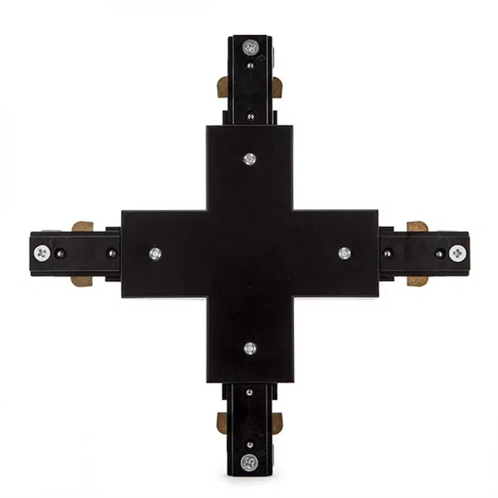 Conector X Carril Bifásico Negro Focos LEDs