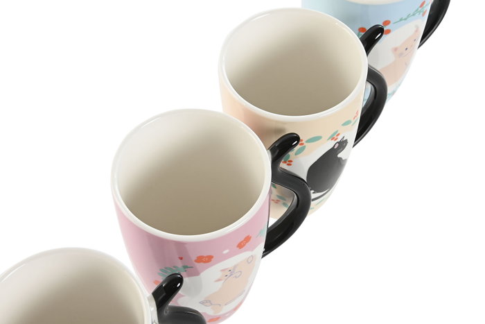 DKD Home Decor Tazas de Porcelana con Diseño de Gatos, Surtido de 4 Colores, Pack de 12 unidades DKD Home Decor Tazas de Porcelana con Diseño de Gatos, Surtido de 4 Colores, Pack de 12 unidades