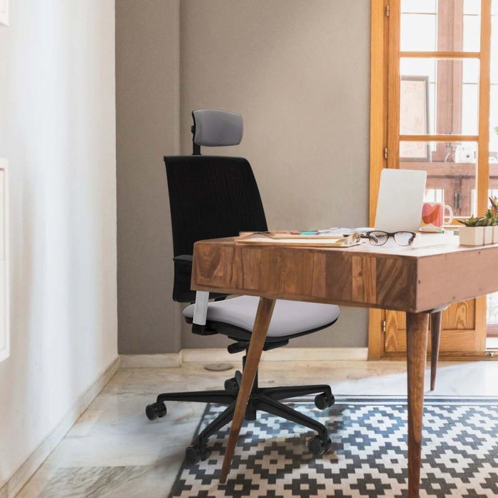PIQUERAS Y CRESPO Silla de oficina Alares con mecanismo traslack, malla negra y asiento amarillo
