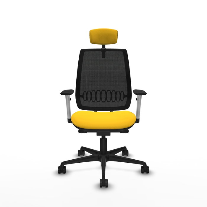 PIQUERAS Y CRESPO Silla de oficina Alares con mecanismo traslack, malla negra y asiento amarillo