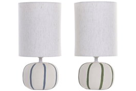DKD Home Decor Lámpara de sobremesa de cerámica con rayas, surtido de colores