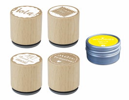 Innspiro Kit de 4 Sellos de Madera Gratitud y Tinta Amarilla