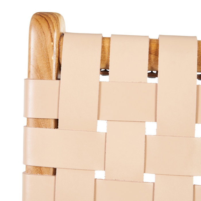 Silla Beige Madera Teca-Piel 50 X 56 X 87 cm