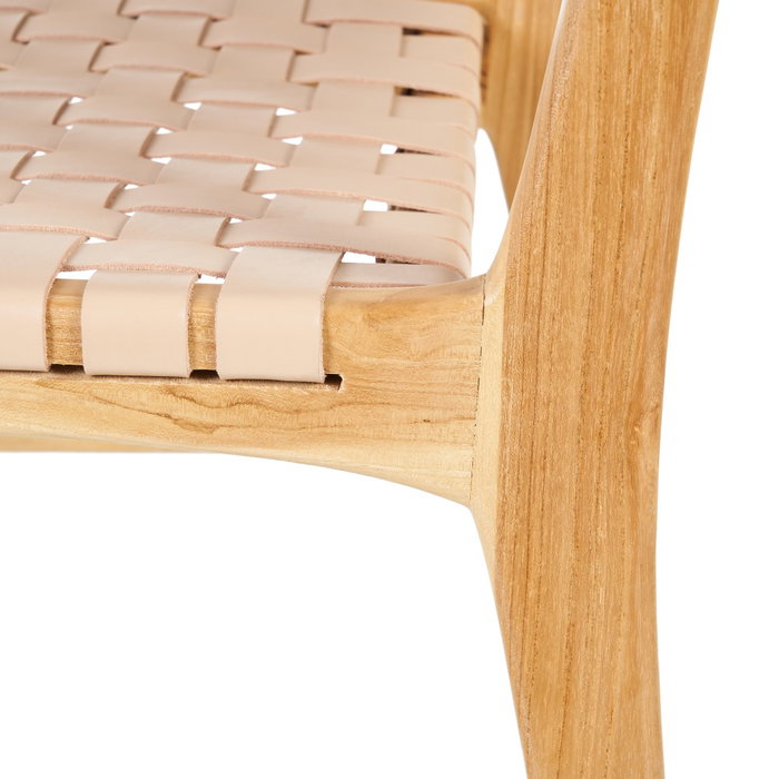 Silla Beige Madera Teca-Piel 50 X 56 X 87 cm