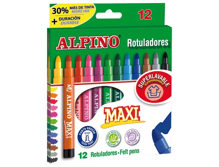 Alpino Maxi Rotuladores Punta Gruesa Estuche de 12 Unidades Surtidas