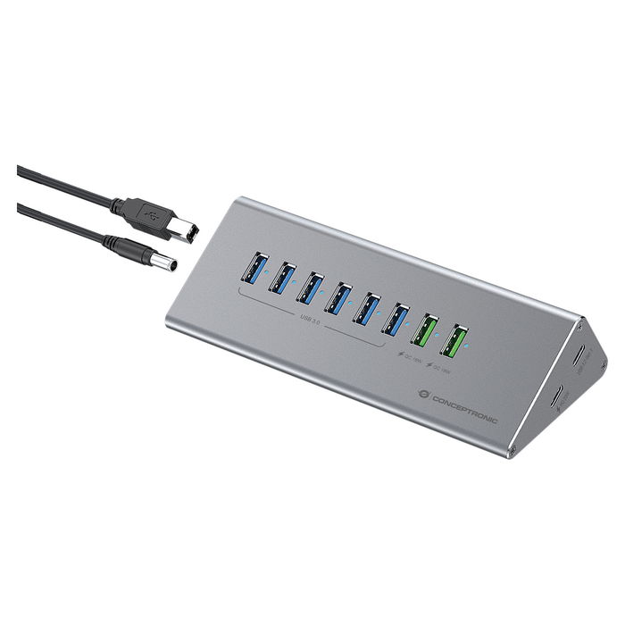 Conceptronic HUBBIES18G Hub USB-A 3.0 / USB-C con 6 x USB-A 3.0 y Ethernet Gigabit Gris
