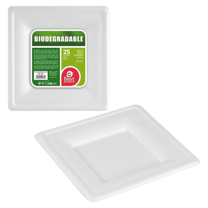 Best Products Platos de cartón cuadrados blancos 20 cm, 25 uds